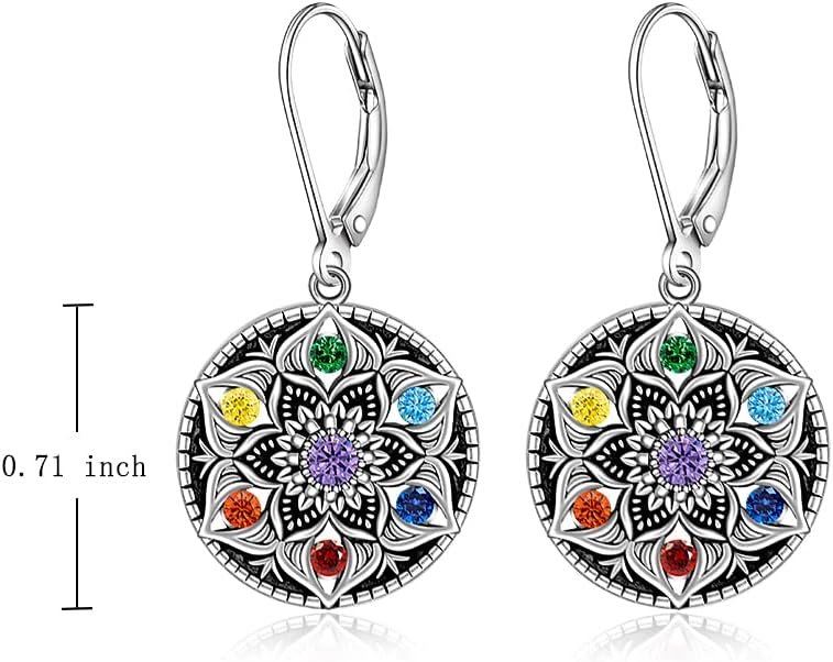 Mandala Chakra Earrings for Women Sterling Silver Yoga Lotus Flower - Image 5