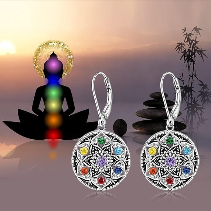 Mandala Chakra Earrings for Women Sterling Silver Yoga Lotus Flower - Image 4
