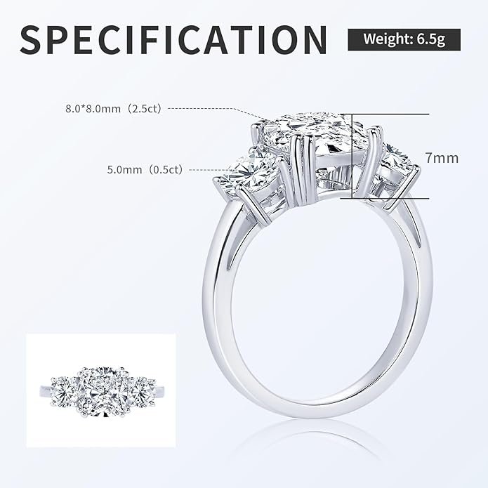 3 Stone Moissanite Engagement Rings for Women - Image 2