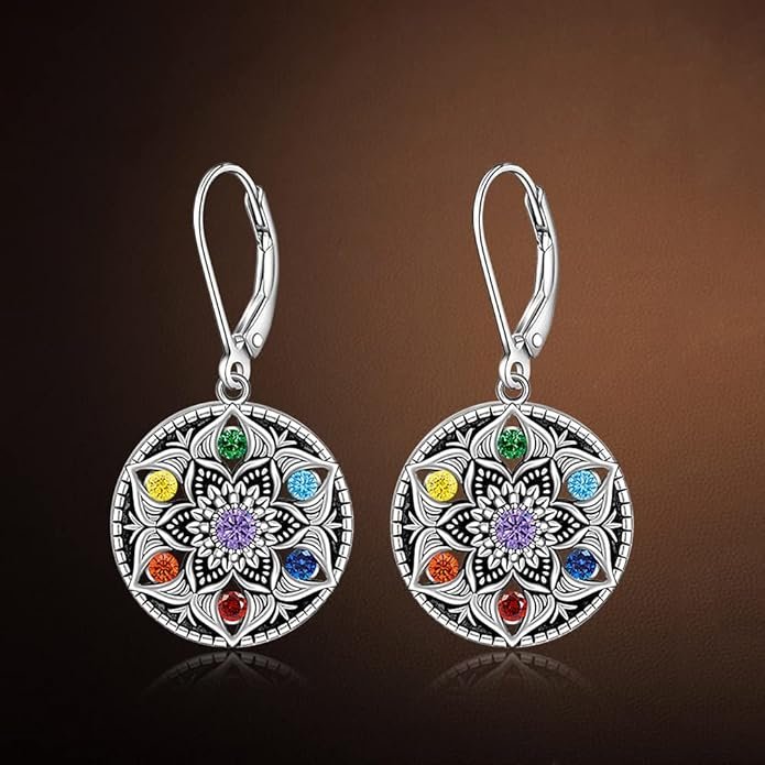 Mandala Chakra Earrings for Women Sterling Silver Yoga Lotus Flower - Image 3
