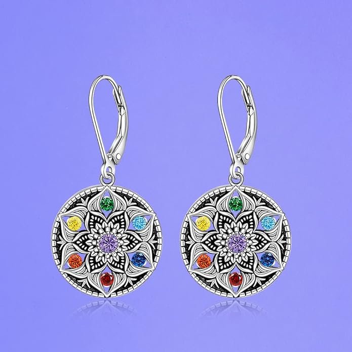 Mandala Chakra Earrings for Women Sterling Silver Yoga Lotus Flower - Image 6